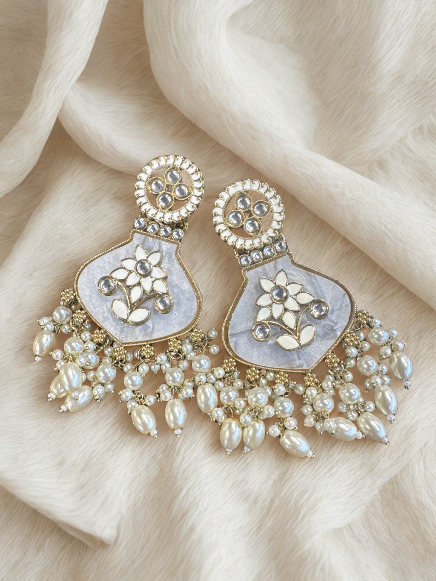 Pearl Bloom Kundan Drop Earrings