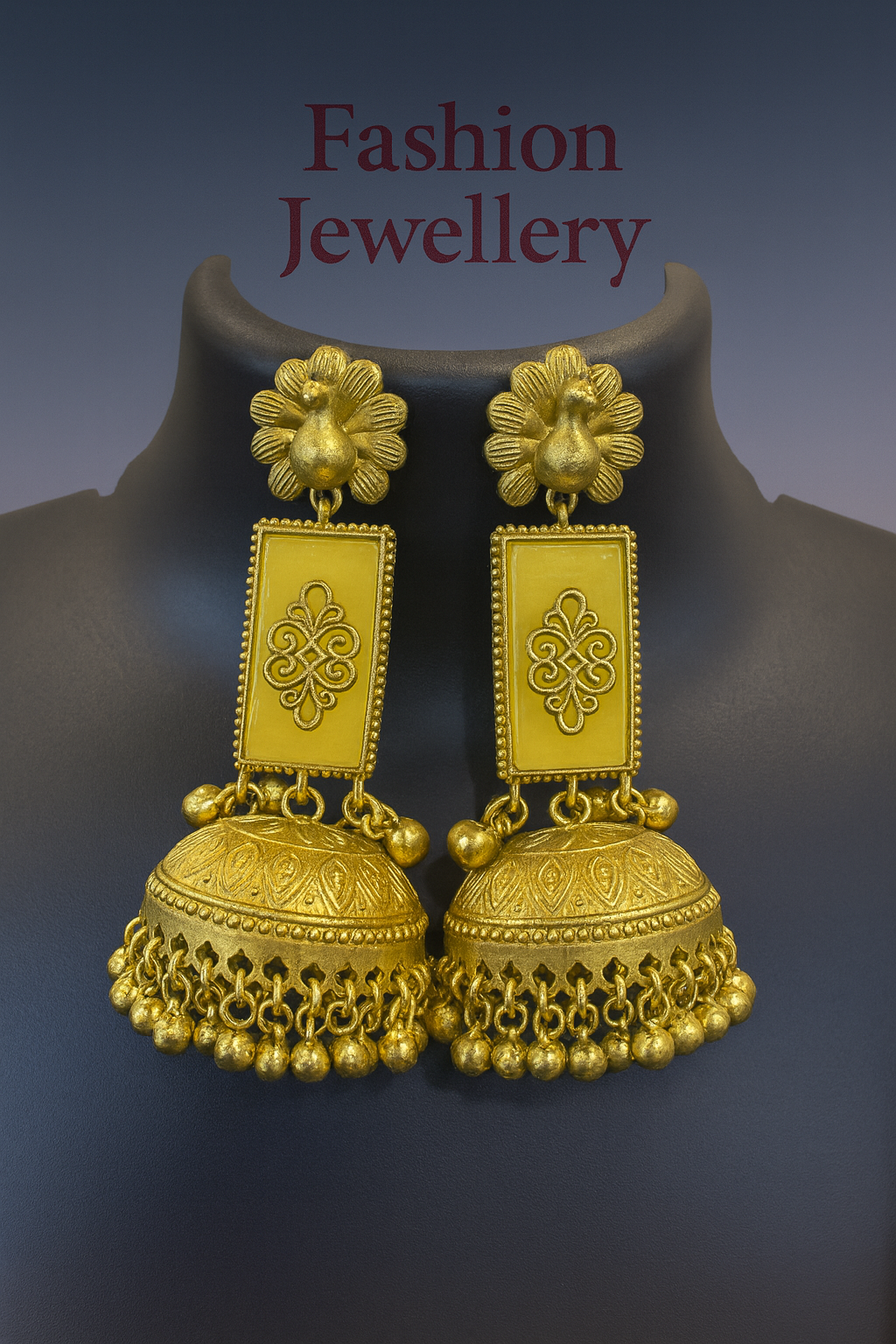 Royal Peacock Blue black and yellow Jhumka Earrings