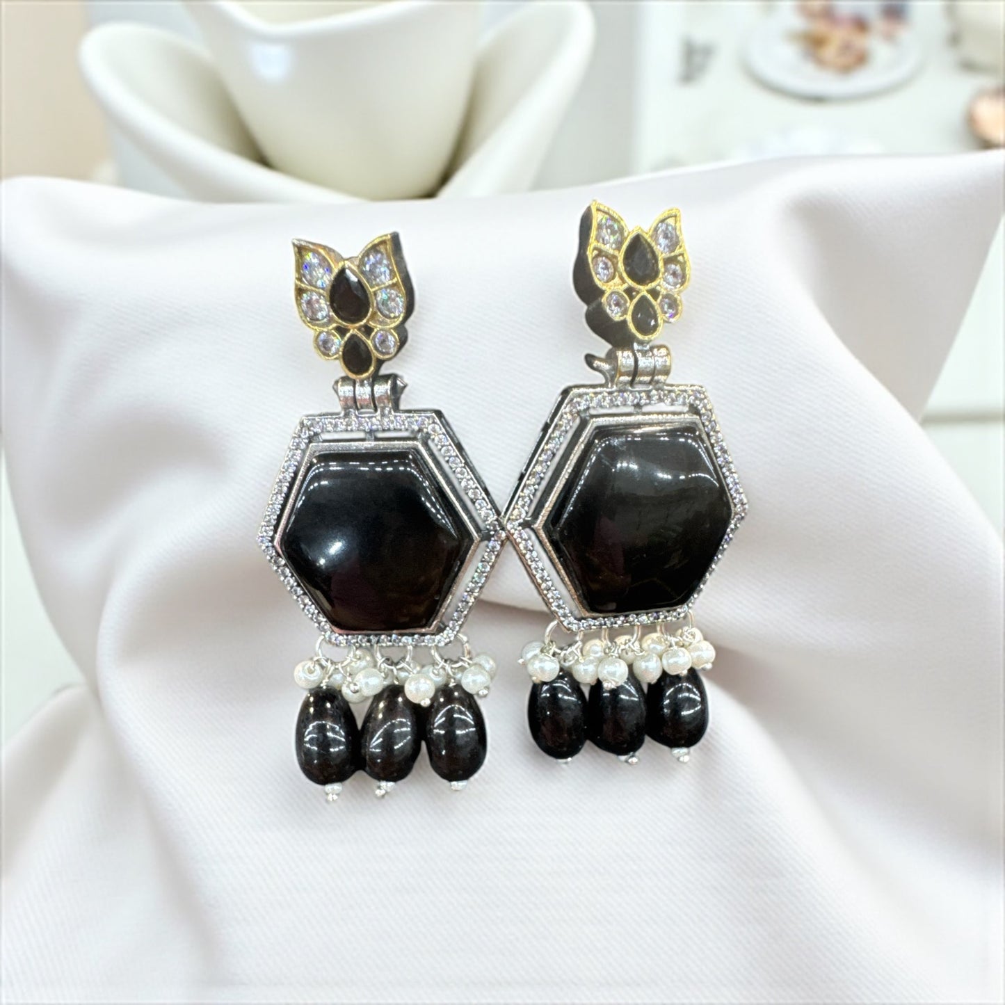 Emerald Glow Hexa Earrings