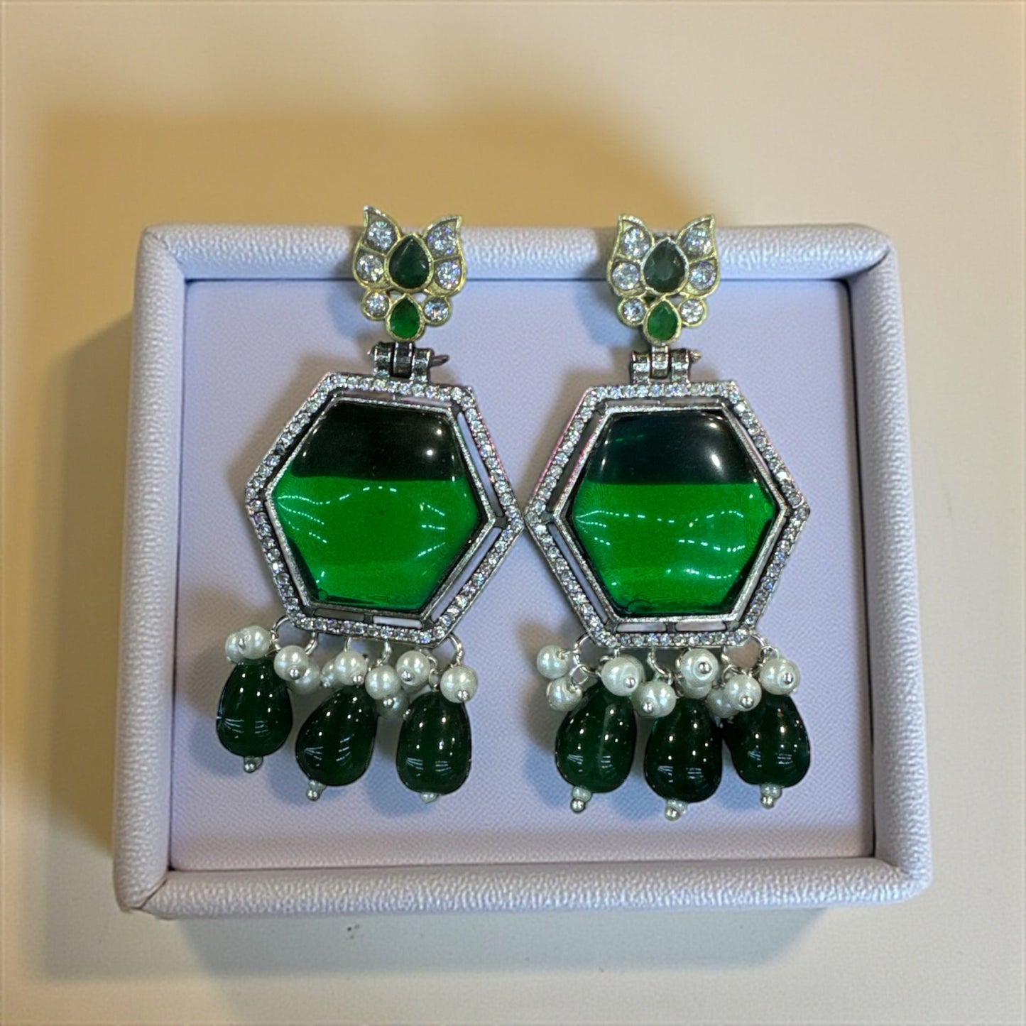 Emerald Glow Hexa Earrings