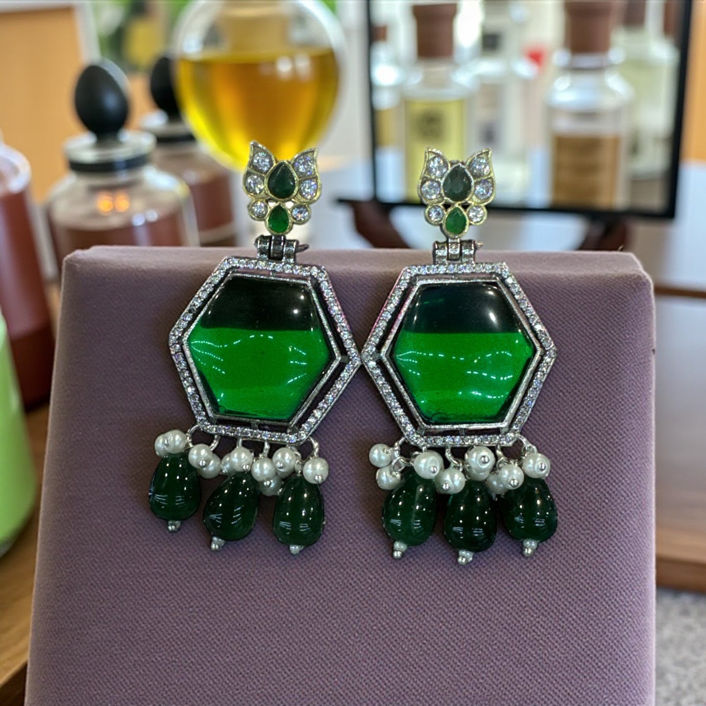 Emerald Glow Hexa Earrings