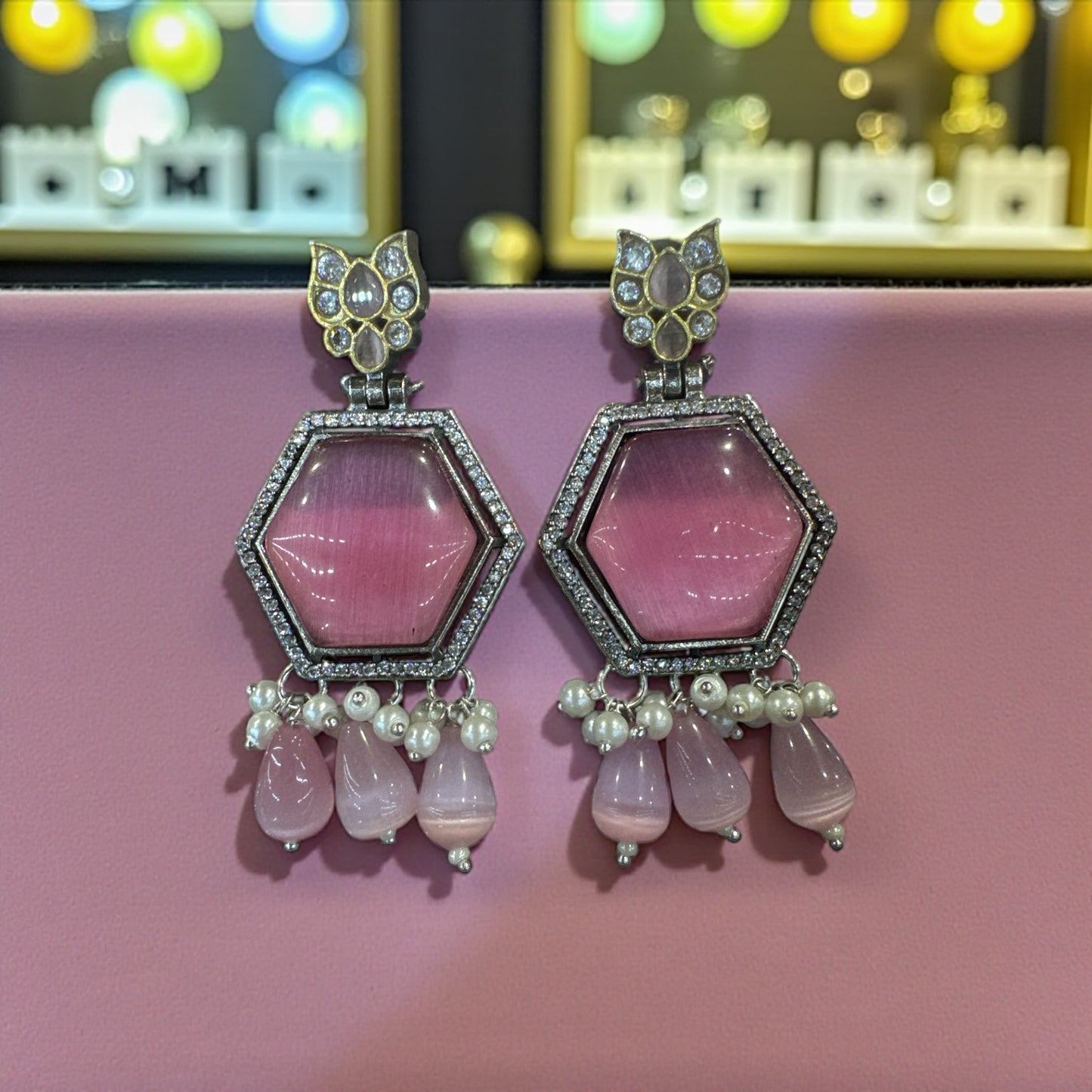 Emerald Glow Hexa Earrings
