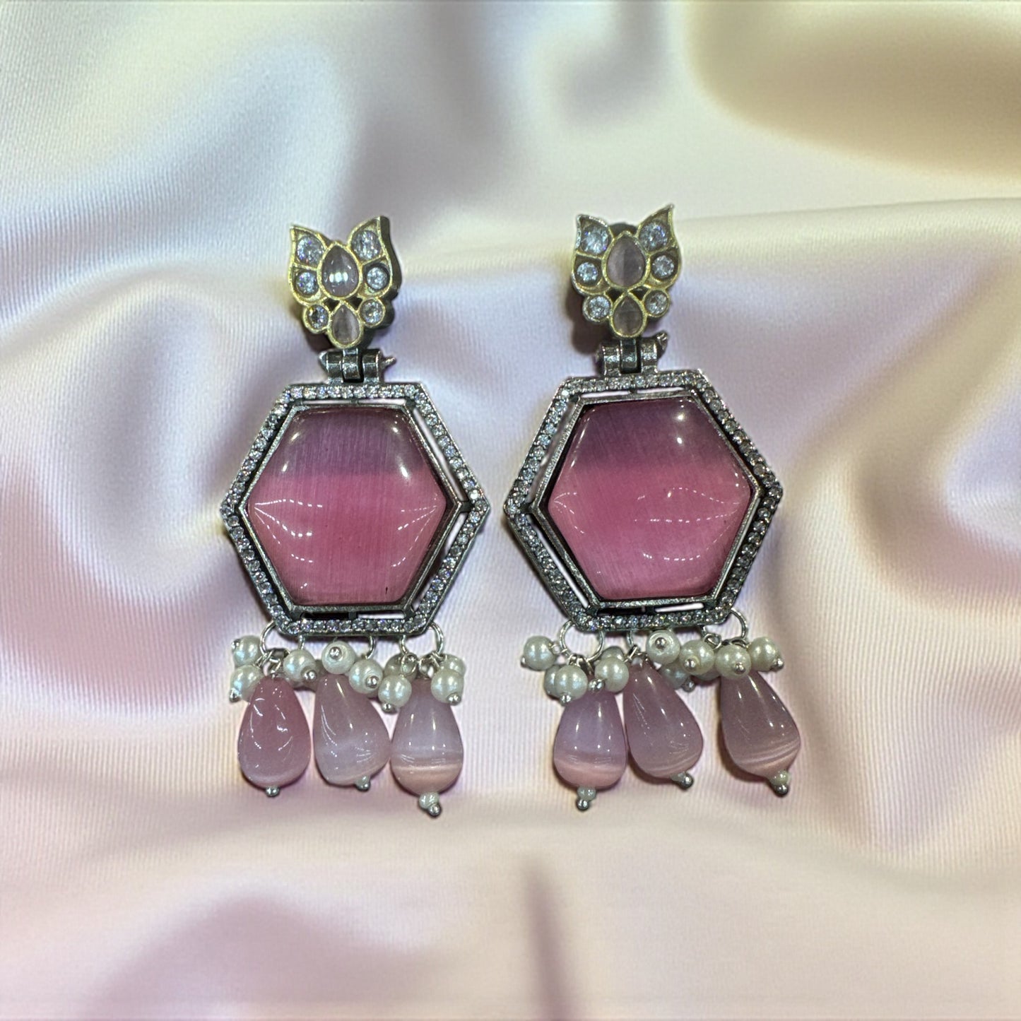 Emerald Glow Hexa Earrings