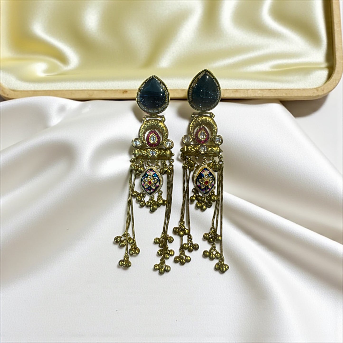 Kashmiri Majestic Enamel Dangler Long Earrings