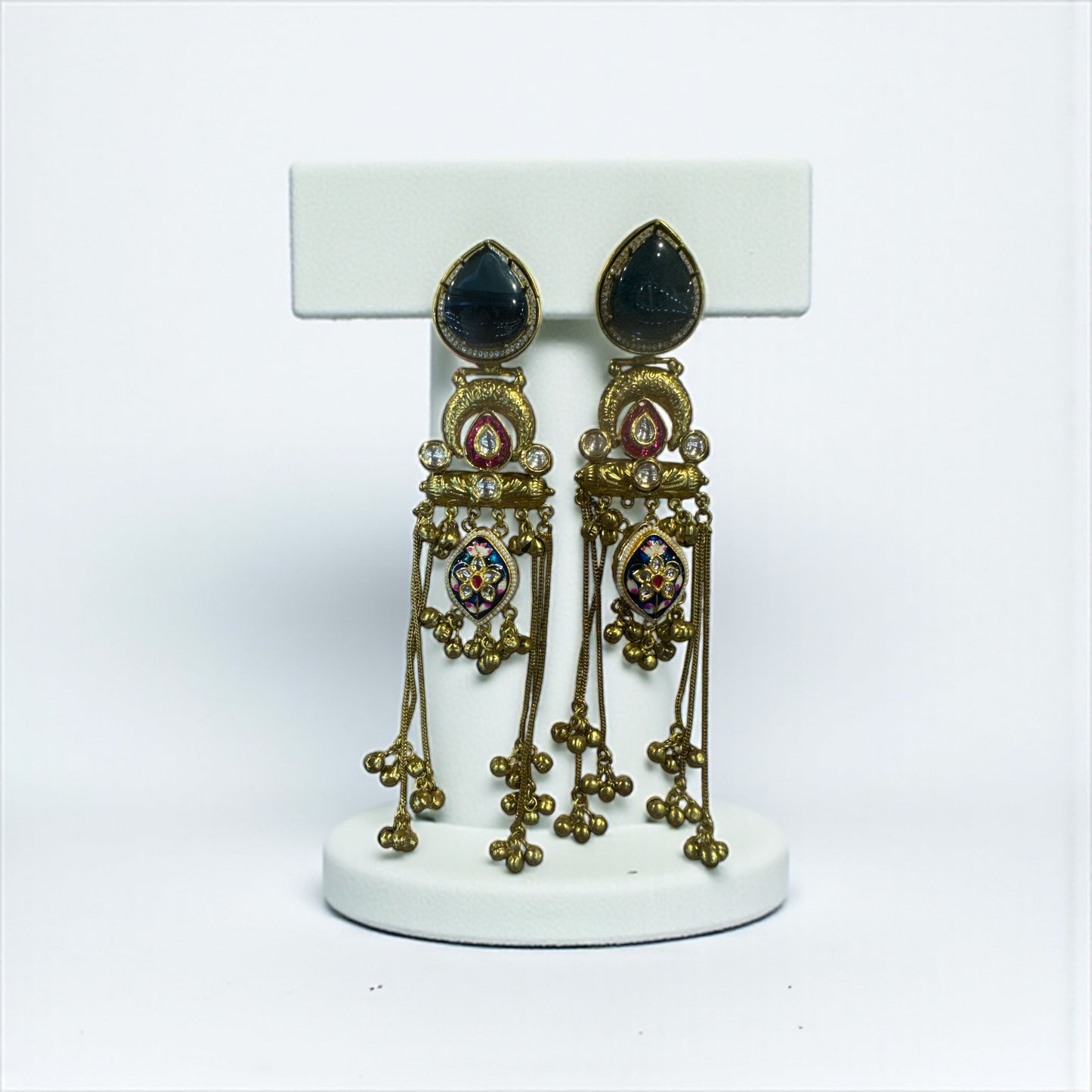 Kashmiri Majestic Enamel Dangler Long Earrings