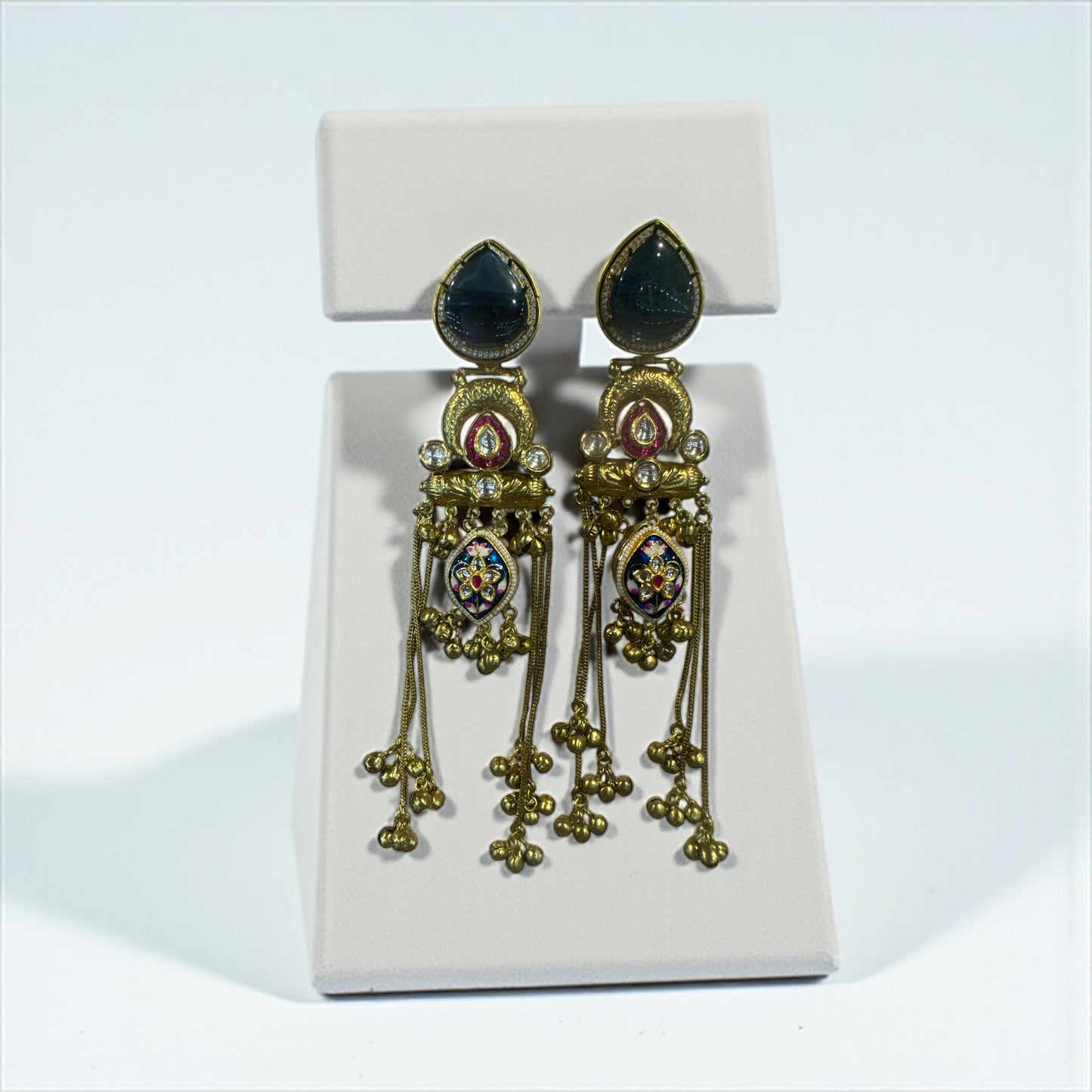 Kashmiri Majestic Enamel Dangler Long Earrings