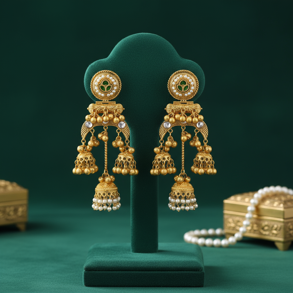 Royal Kundan Pearl Jhumka Earrings