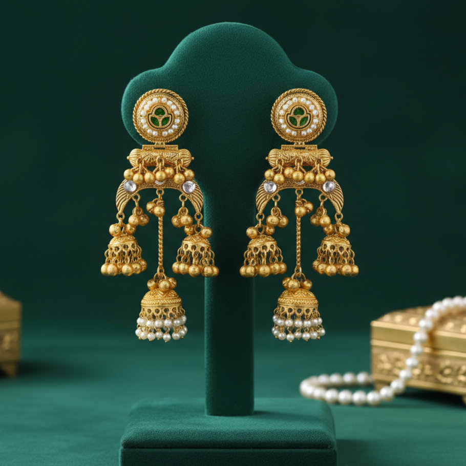 Royal Kundan Pearl Jhumka Earrings