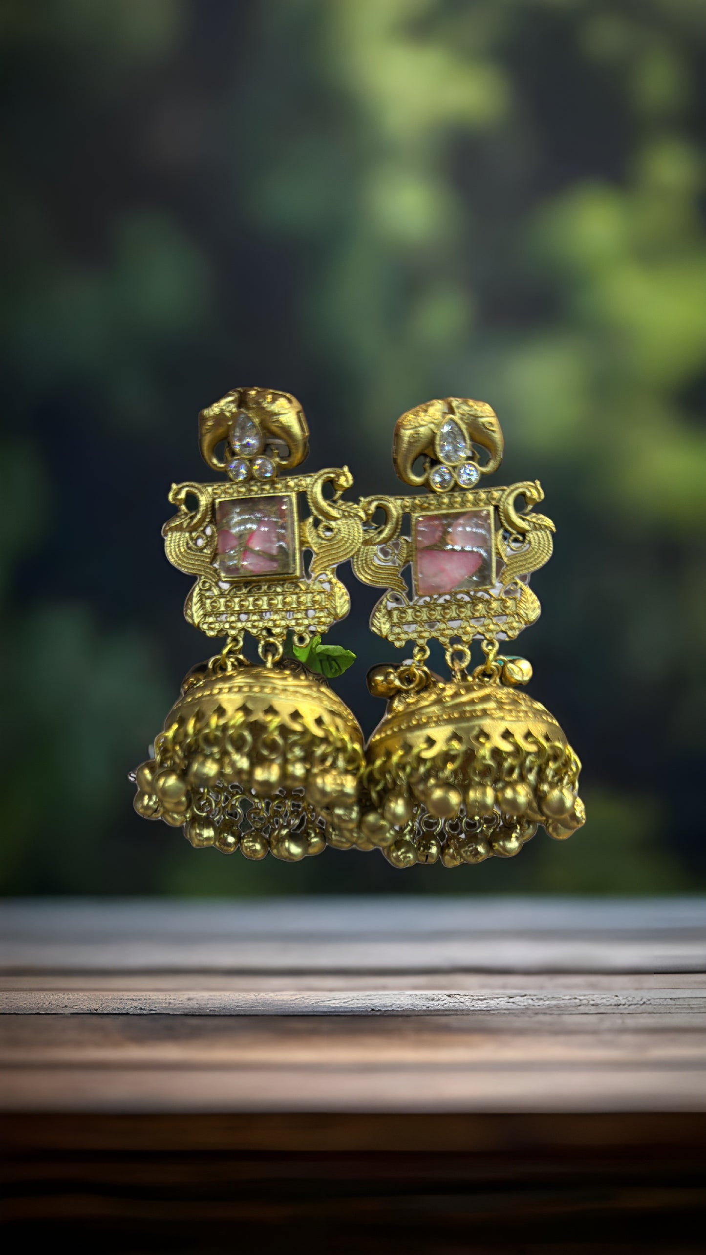 Royal Pink Temple Jhumka Earrings