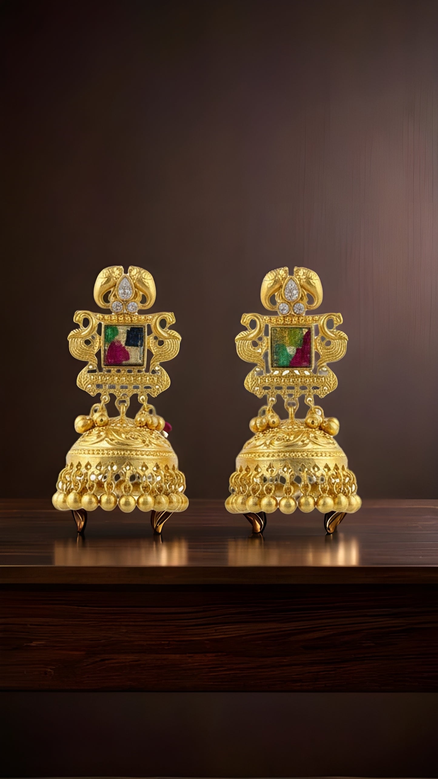 Royal Pink Temple Jhumka Earrings