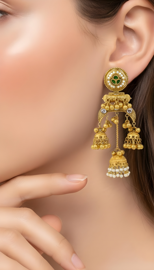 Royal Kundan Pearl Jhumka Earrings