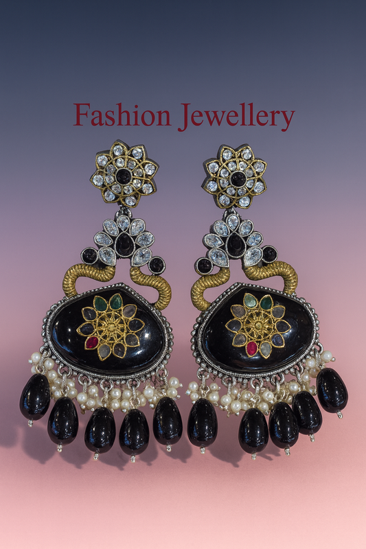 Midnight Royal Kundan Dangler Earrings