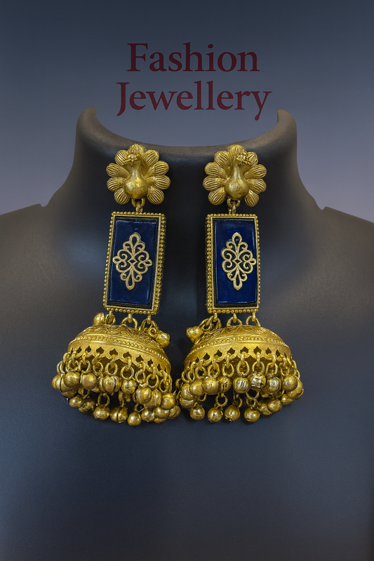 Royal Peacock Blue black and yellow Jhumka Earrings