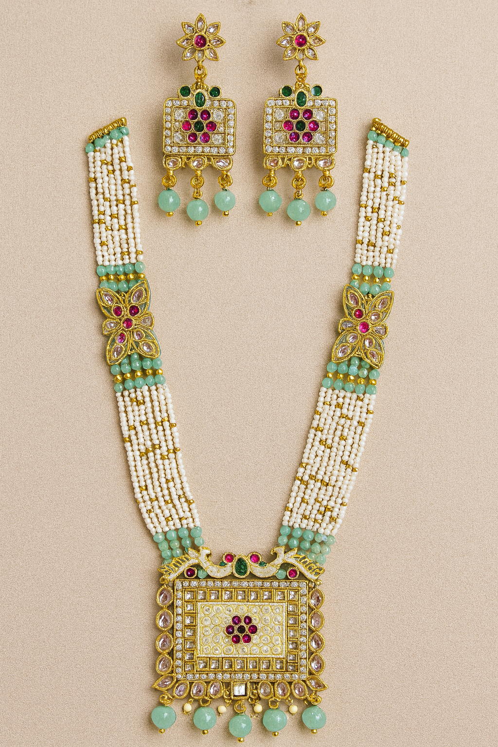 Majestic Meenakari Pearl Set**