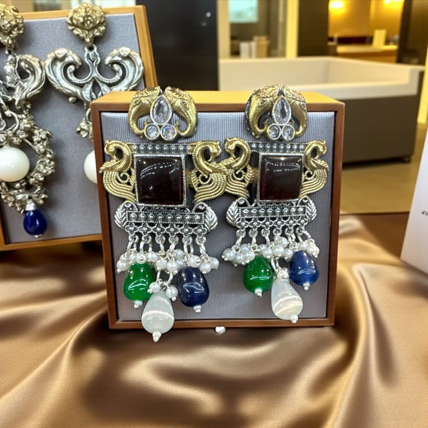 Royal Peacock Blue Dangle Earrings