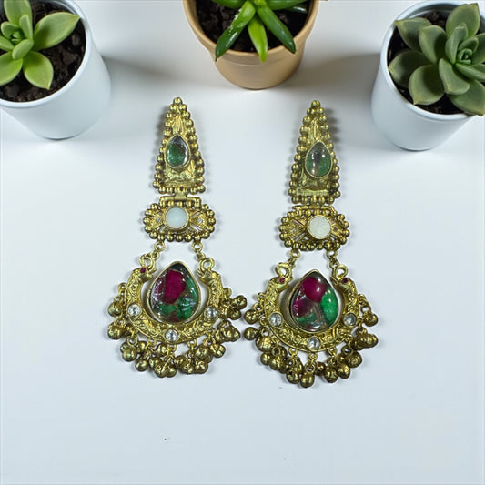 Regal Lotus Kundan long  Earrings