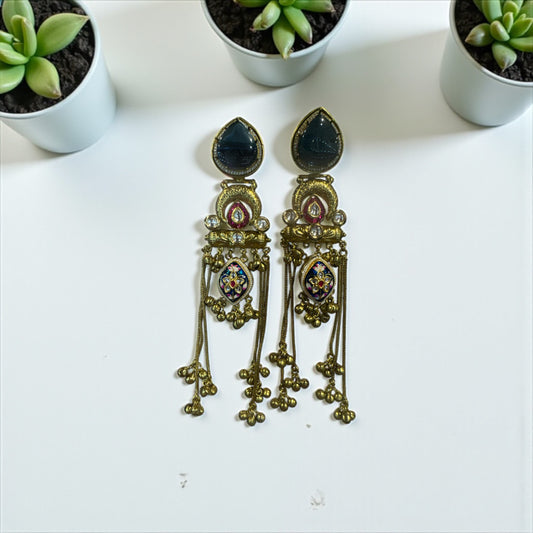 Kashmiri Majestic Enamel Dangler  Long Earrings