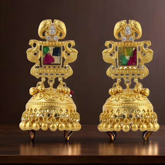 Royal Pink Temple Jhumka Earrings